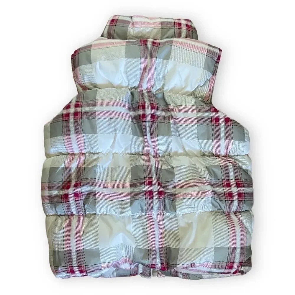 Old Navy Girls Vest‎ Size Small 6 7 Frost Free White Pink Gray Plaid Puffer